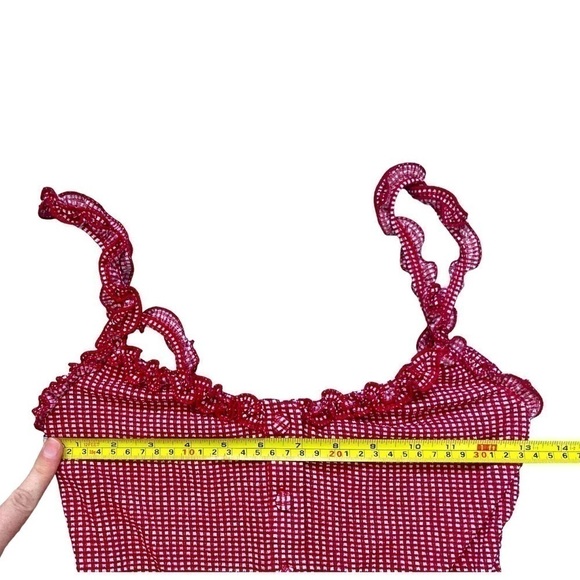 Zara red and white gingham print one piece romper with ruffle straps - Picture 8 of 11